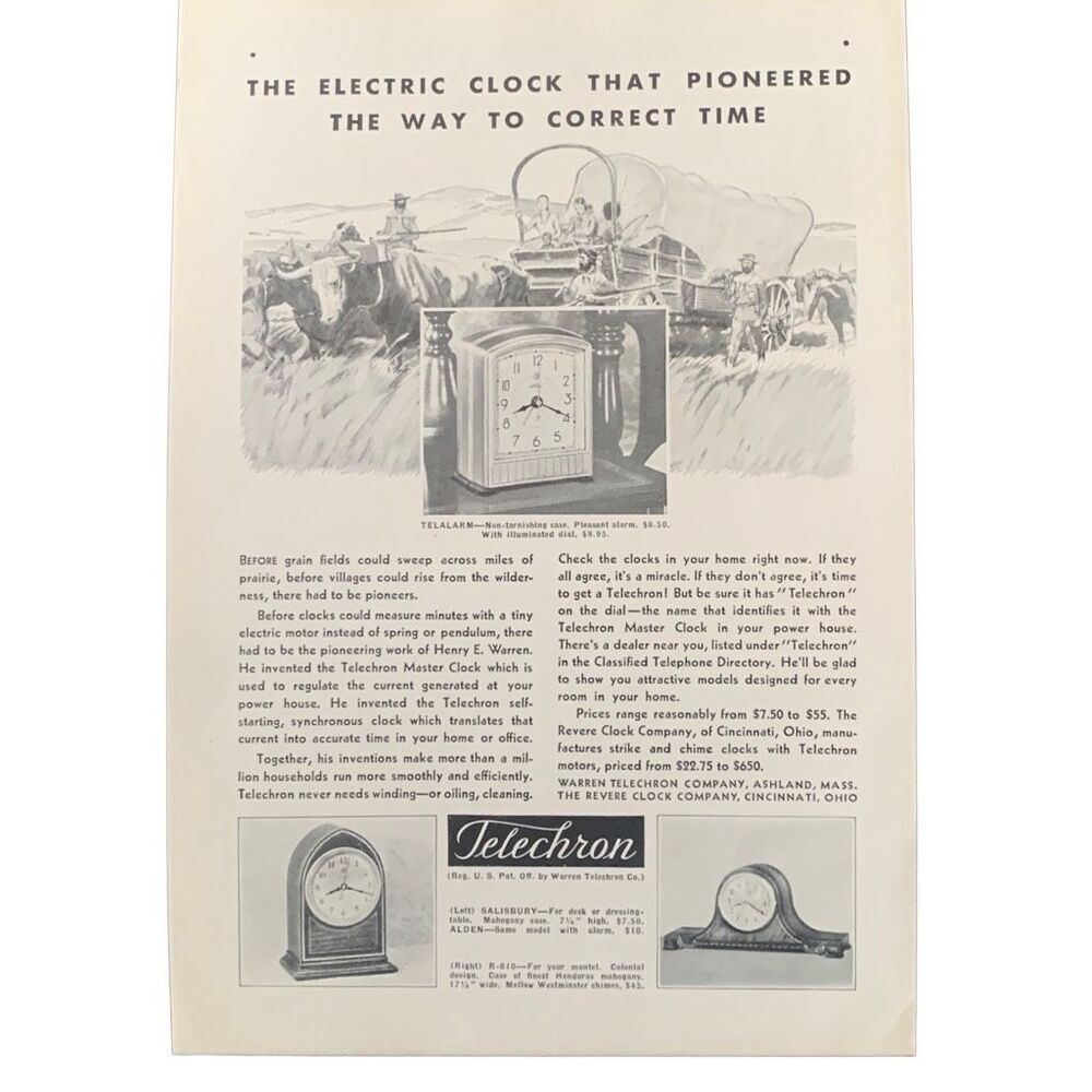 Vintage 1932 Telechron Electric Clock Ad Advertisement